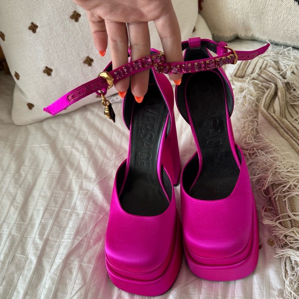 Versace Hot Pink Platform Block Heel Sandals - Picture 5 of 6